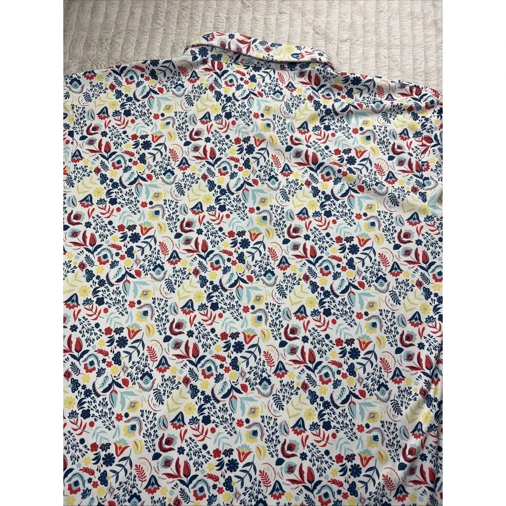 Swannies Men XL Floral Hawaiian AOP Golf Polo Stretch Covered Bridge Logo EUC - Picture 16 of 16